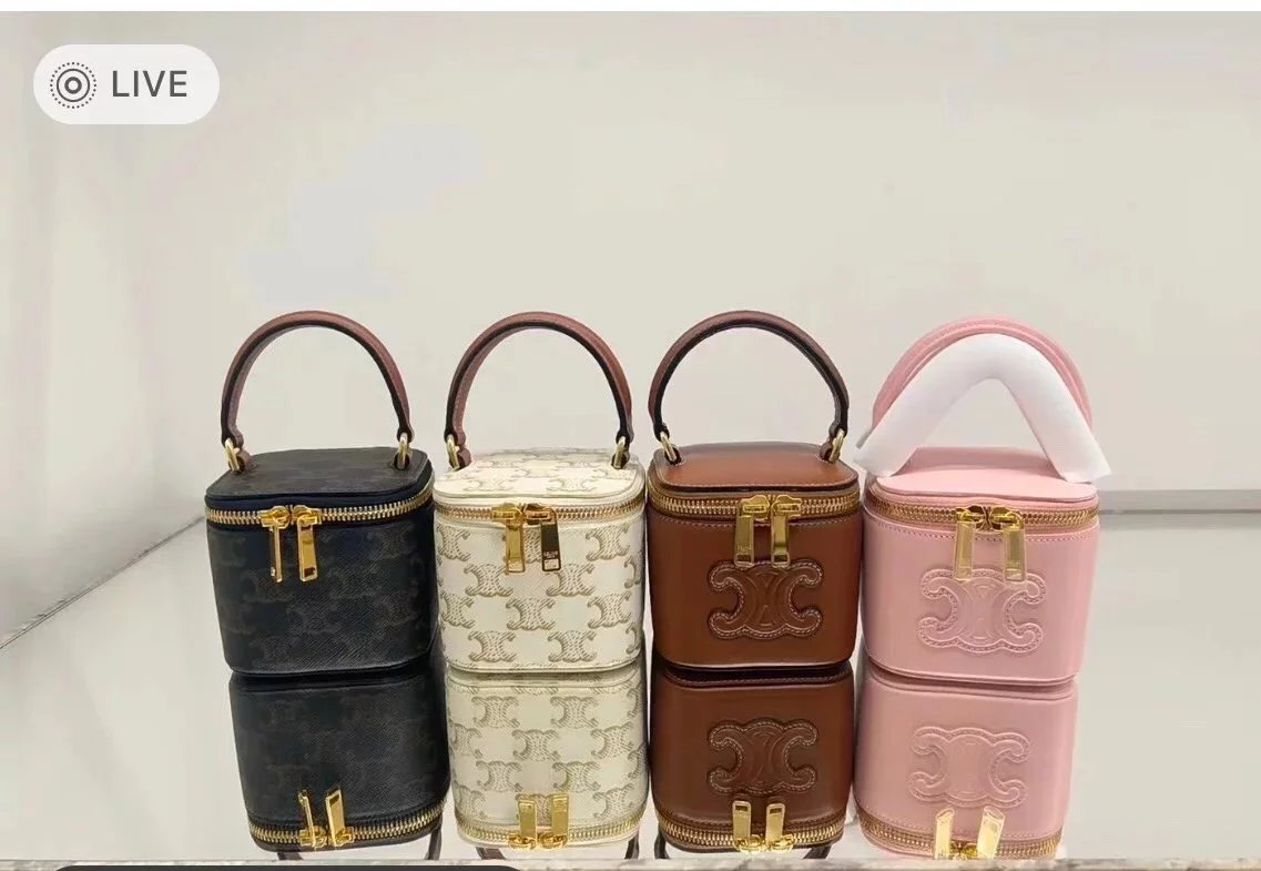 Celine women's bag Top version 【Original Leather Hardware】23New Three-Dimensional Box Bag Portable Box Bag Small round Bag Double Zipper Closure mini Box Bag Cosmetic Bag Lipstick Pack Small Waste Bag New Mini Small Bag Handle Small Box Bag Box Bag Women'