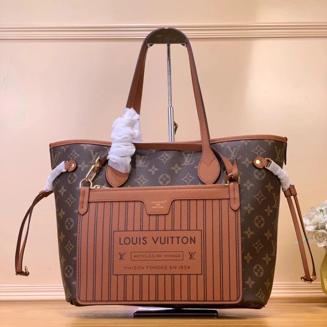 Louis Vuitton LV Women's Bag Top version 【Neverfullmm Handbag】m12061Presbyopic/Brown m11946Presbyopic Neverfull Double-Sided Tote Bag Classic Presbyopic Tote Bag Women's Bag New Presbyopic Double-Sided Large Shopping Bag Mother and Child Bag M12099Mini Do