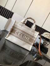 Celine women's bag Top version 【Super Original Leather】New Product cabas Summer Canvas Fabric Beach Bag Towel Series Tote Bag Denim Denim Small Size Tote Bag Large Shopping Bag Mummy Bag Brown Embossed Arc De Triomphe logo New tote Bag199162196762