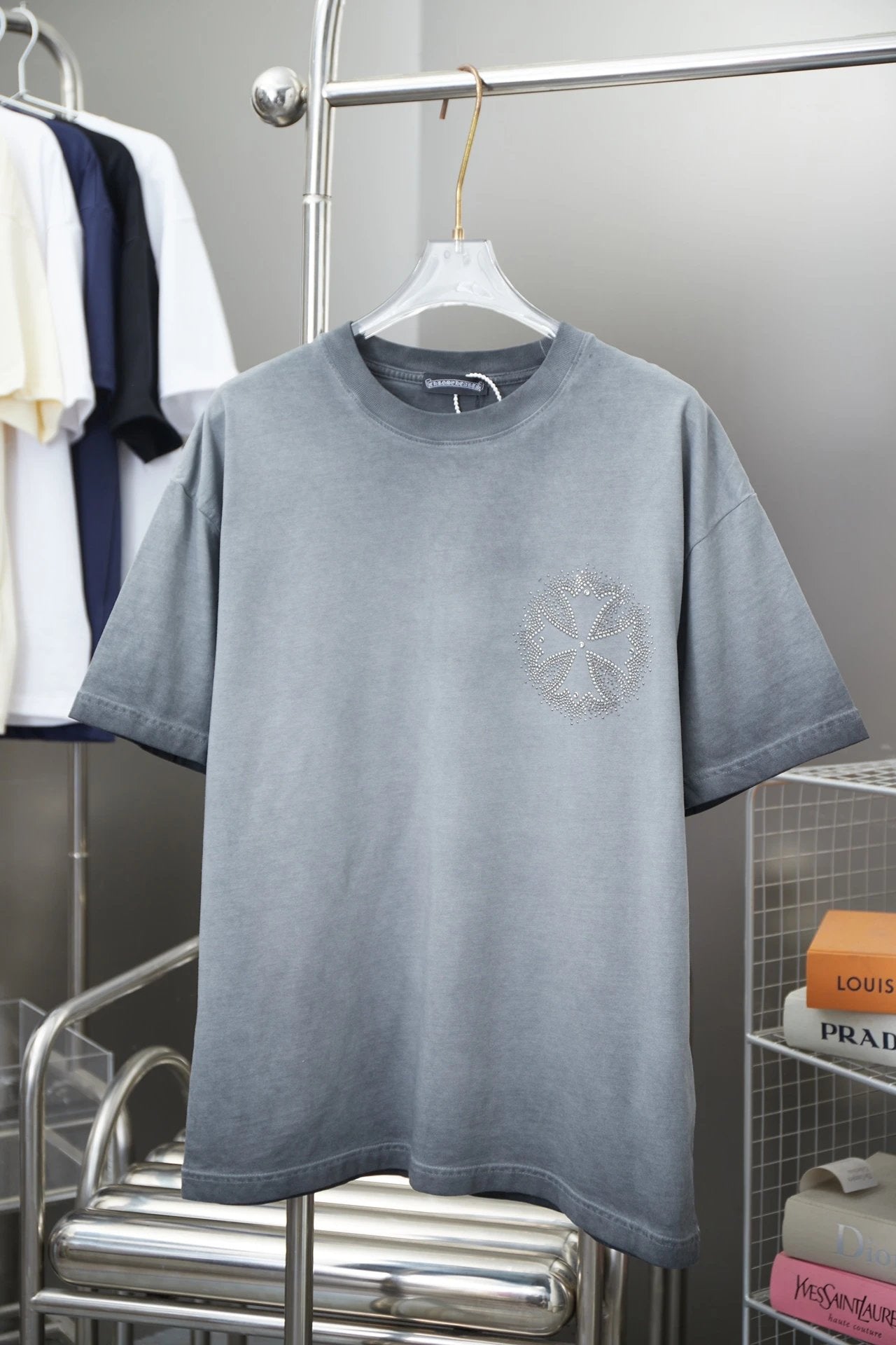 Chrome Hearts T-shirt Early Spring New Style Horseshoe Rhinestone Short Sleeve Round Neck Short Sleeve25ss New Pure Cotton Unisex Style T T-shirt OS Loose Fit Base Shirt Short Sleeve Top T-Shirt