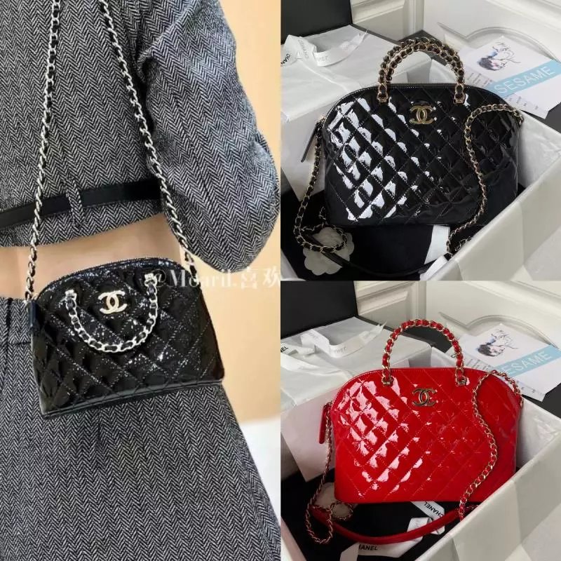 Chanel Women's Bag Top version 【Original Genuine Goods Leather】23S Home New Patent Leather Shell Bag Women's Bag Handbag Messenger Bag Women's Cow Leather Bag Large AS3969