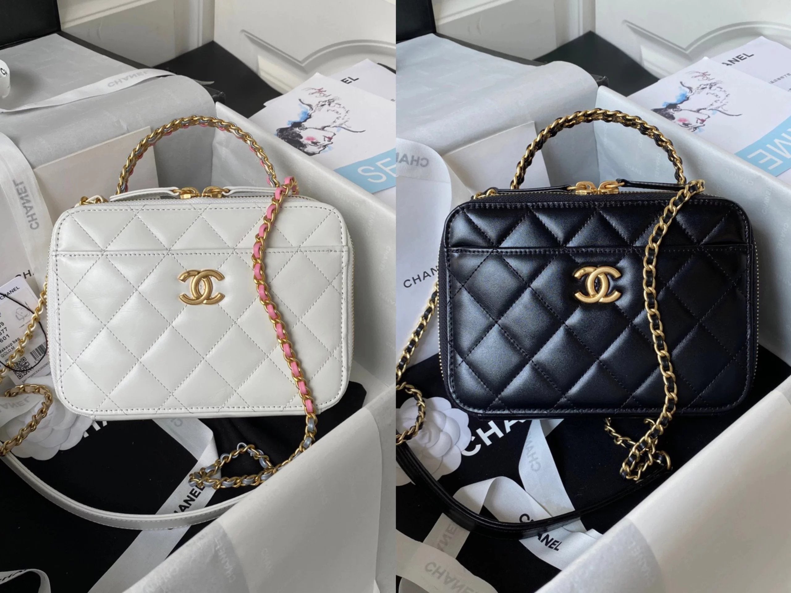 Chanel Women's Bag Top version 【**Version】23p New Handle Cosmetic Bag AS3899Bag Women's Handbag Crossbody Bag Gradient Color Matching Handle Chain Bag Bag Women's Bag Crossbody Bag Black White Watch Camera Bag Color Handle Bag2023New Rainbow Handle Bag Ra