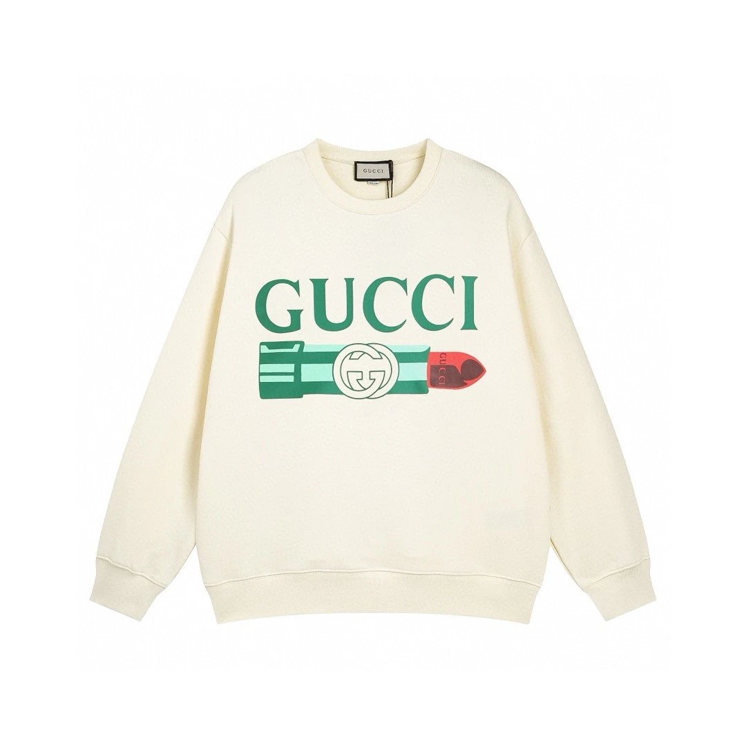 Gucci Hoodie Lipstick Stain logo Round Neck Sweatshirt Long Sleeve Base Shirt Jacket Top Fashion Unisex Sports Casual Loose Fit Versatile Autumn Winter New Arrival