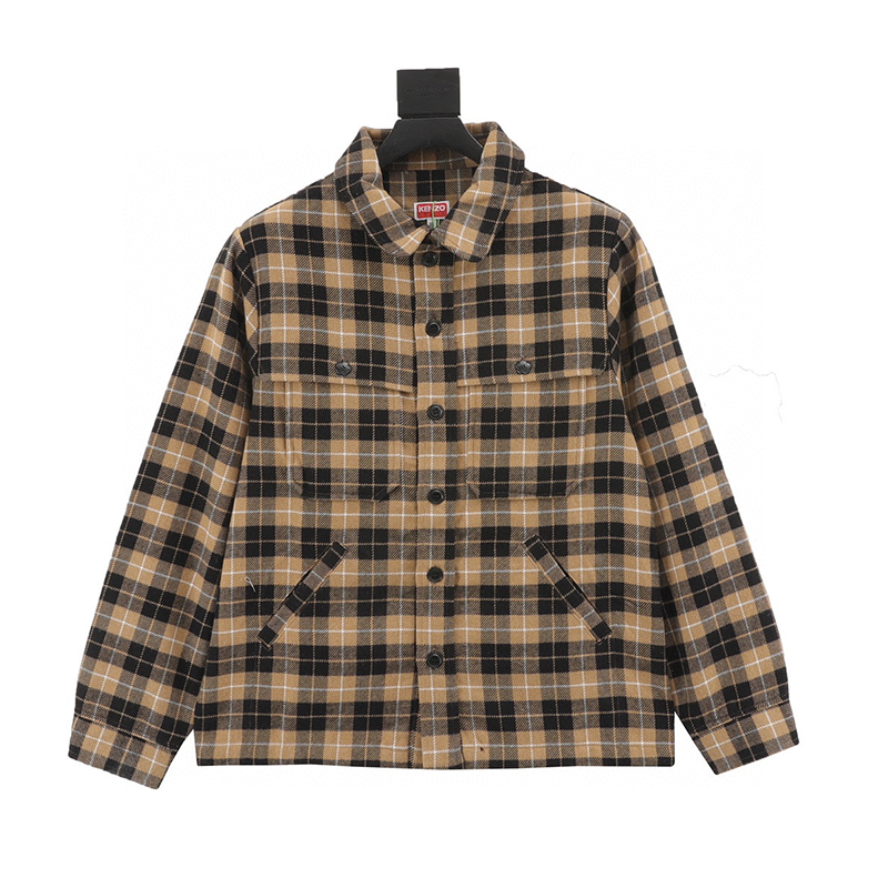 Kenzo Jackets Plaid Breasted Wool Shirt Jacket for Men and Women