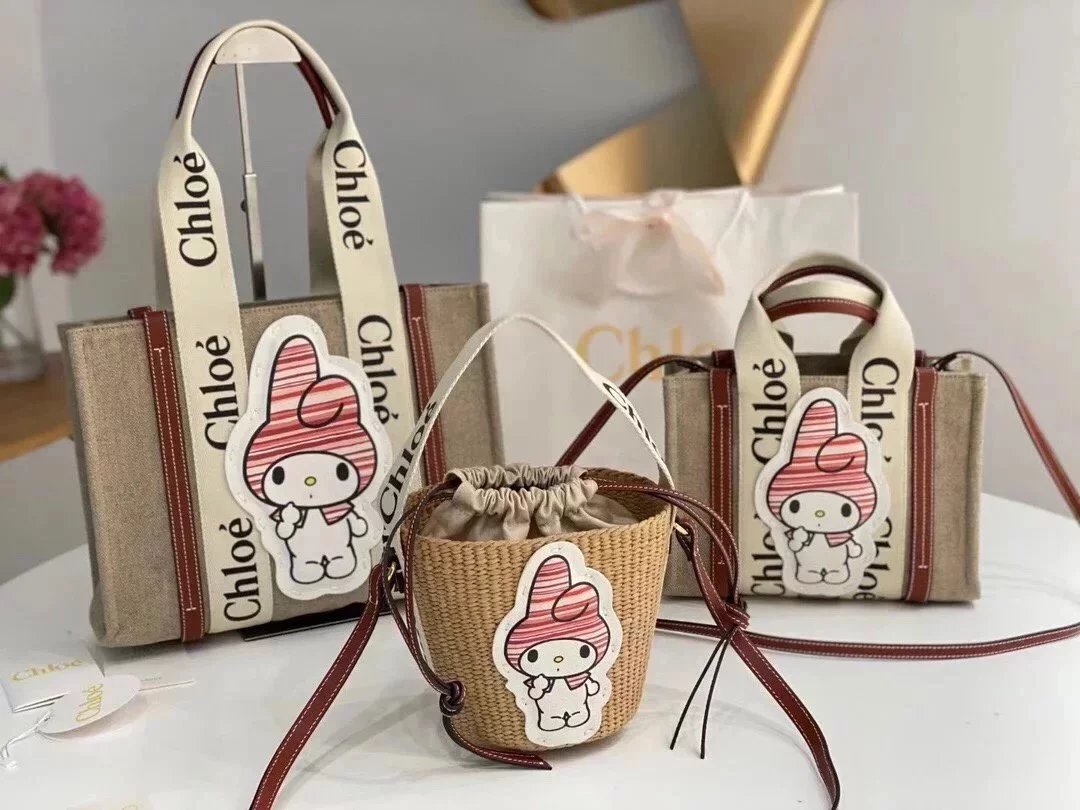 Chloe Bag Top version 【Super Original Version】23The New Melody Is on the Market！xMyMelody Co-Branded Series Woody Tote Bag Shopping Bag Vegetable Basket Bag New Bucket Bag Handbag Messenger Bag