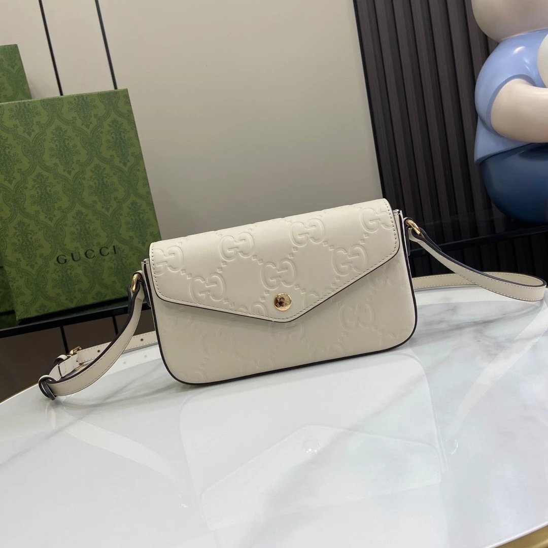 Gucci Women's Bag Top version 【Super Original Leather】24S New Product Ophidia Series Mini Handbag Six-Color Embossed Original Leather mini Small Bag Envelope Package Mobile Phone Bag Wallet Messenger Bag Shoulder Bag Mini Small Bag Women's Bag21cm Model：7