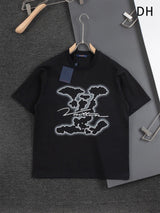 Louis Vuitton LV T-shirt Cloud Ink Spray Embroidery on the Chest logo round Neck Short Sleeve25ss New Pure Cotton Unisex Style T T-shirt OS Loose Fit Base Shirt Top Half Sleeve T-Shirt