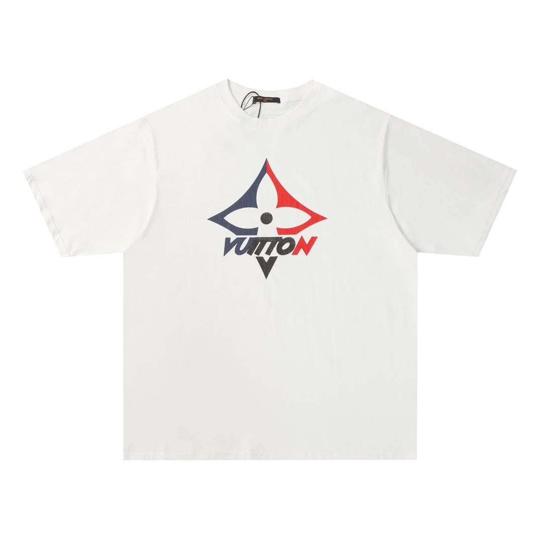 Louis Vuitton LV T-shirt Red and Blue Patchwork Foam Flocking on the Chest LOGO Printed round Neck Short Sleeve25ss New pure cotton T Unisex T-Shirt OS Loose Fit Base Shirt Top T-Shirt Short Sleeve