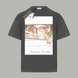 Dior T-shirt Chest Oil Painting Portrait Print logo round Neck Short Sleeve25ss New pure cotton T Unisex T-Shirt OS Loose Fit Base Shirt Top Half Sleeve T-Shirt