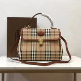 Burberry Women's Bag Top version 【】Classic Mid-Ancient Vintage Plaid Briefcase Vintage Messenger Bag Women's Handbag War Horse Underarm Bag vintage Hatchet Man Material Underarm Bag