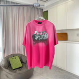Balenciaga T-shirt Chest Character Pattern Print logo round Neck Short Sleeve25ss New Pure Cotton Unisex Style T T-shirt OS Loose Fit Base Shirt Top Half Sleeve T-Shirt