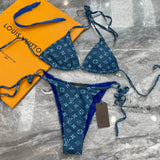 Louis Vuitton LV Swimsuit Full Print Jacquard Bikini Two-Piece Swimsuit Sexy Small Chest Gathered Beach Pool Backless White Women's Swimwear Vacation Hot Spring
