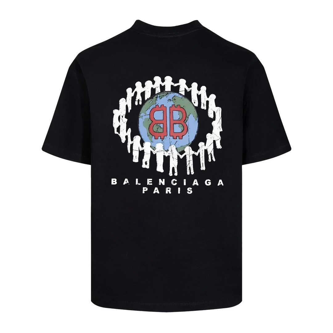 Balenciaga T-shirt Back Hand in Hand Protecting Earth Pattern Print logo round Neck Short Sleeve25ss New pure cotton T Unisex T-Shirt OS Drop Shoulder Loose Fit Base Shirt Top T-Shirt Short Sleeve