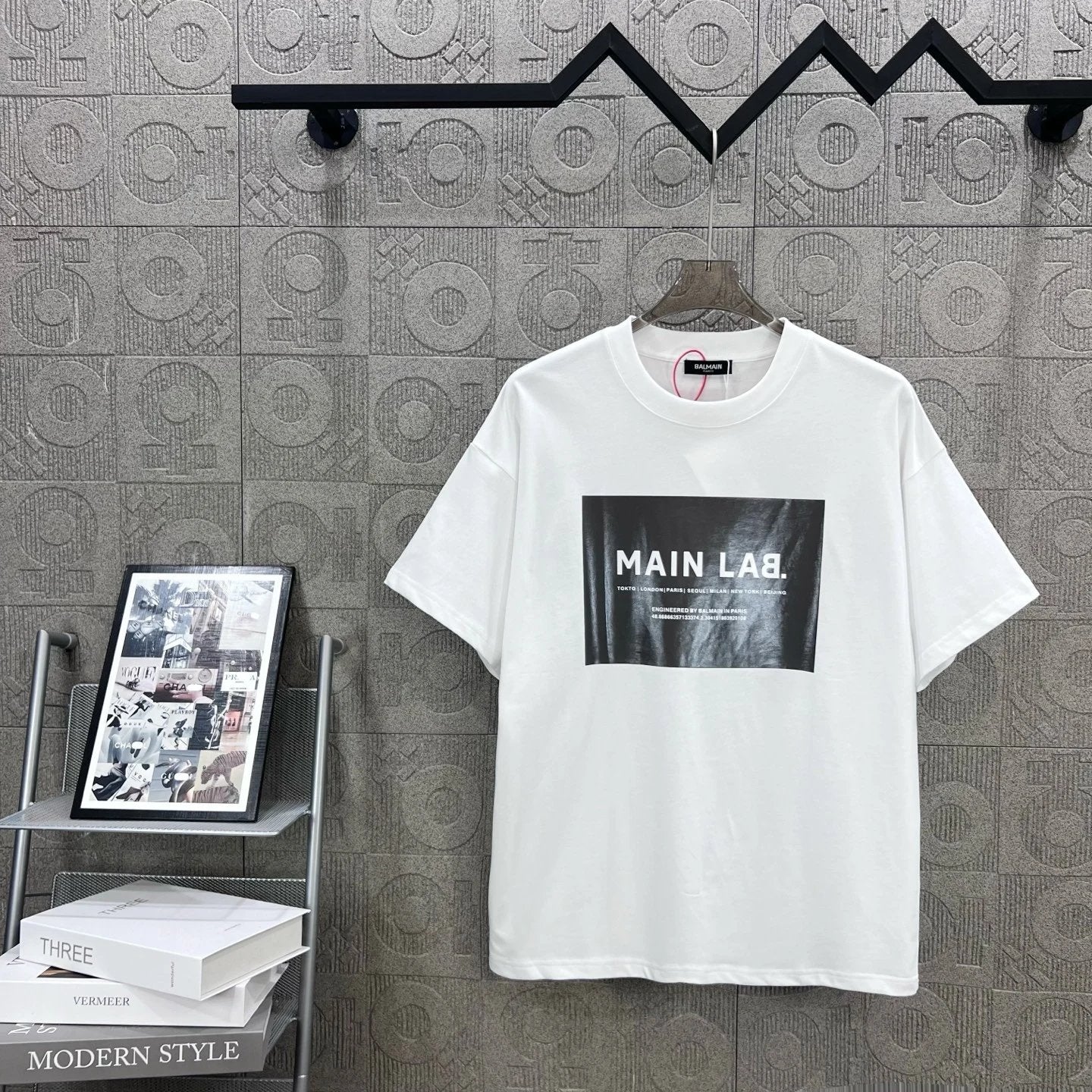 Balmain T-shirt Chest Patchwork Letter Print logo round Neck Short Sleeve25ss New Pure Cotton Unisex Style T T-shirt OS Loose Fit Base Shirt Top Half Sleeve T-Shirt