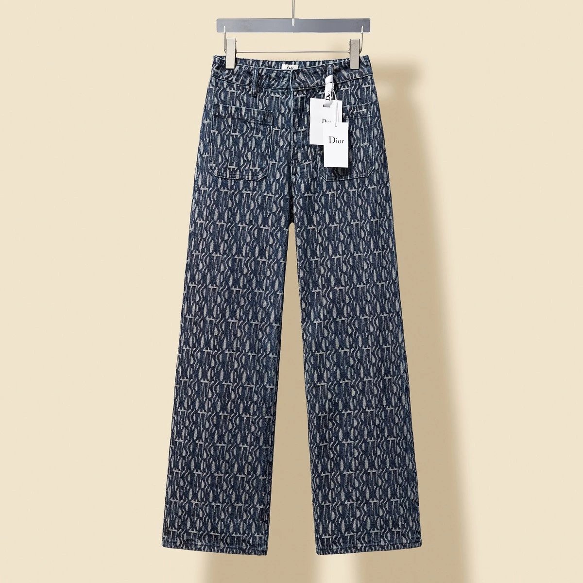 Dior Jeans Full Jacquard Print logo Straight Leg Jeans Long Pants for Women Versatile Casual