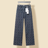 Dior Jeans Full Jacquard Print logo Straight Leg Jeans Long Pants for Women Versatile Casual
