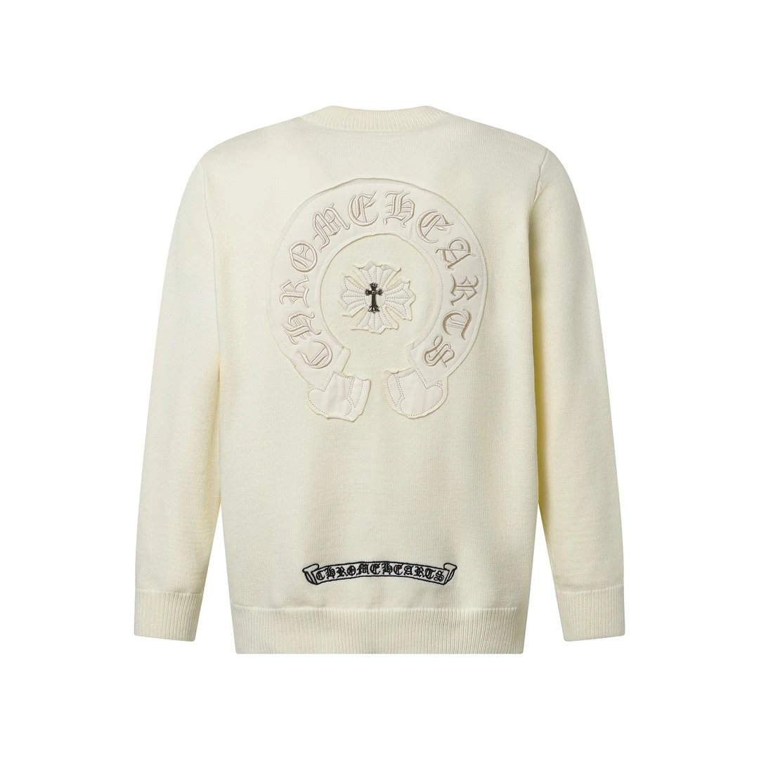 Chrome Hearts Sweater Large logo Appliqué Embroidered Round Neck Long Sleeve Sweater Slim Fit Versatile Pullover Knitwear Warm Thickened Base Shirt Unisex Inner Layer24ss Autumn and Winter New Products