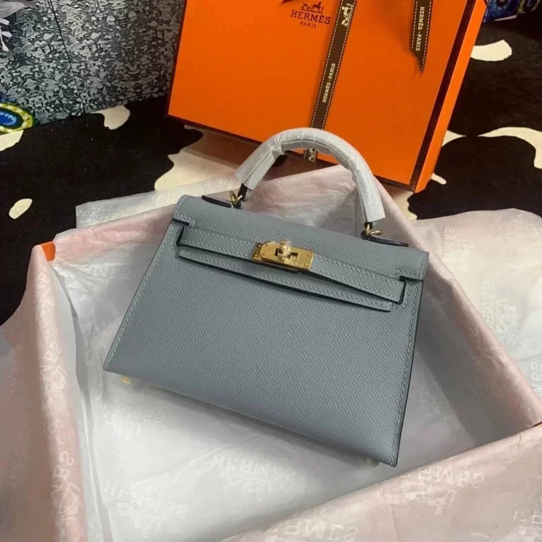 Hermes women's bag Top version New Women's Bag Minikellyll Kelly Bag Second Generation Epsom Leather Handmade Wax Line19cm