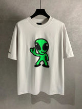 Balenciaga T-shirt Alien Pattern Print on the Chest logo round Neck Short Sleeve25ss New Pure Cotton Unisex Style T T-shirt OS Loose Fit Base Shirt Half Sleeve T-Shirt Top Half Sleeve