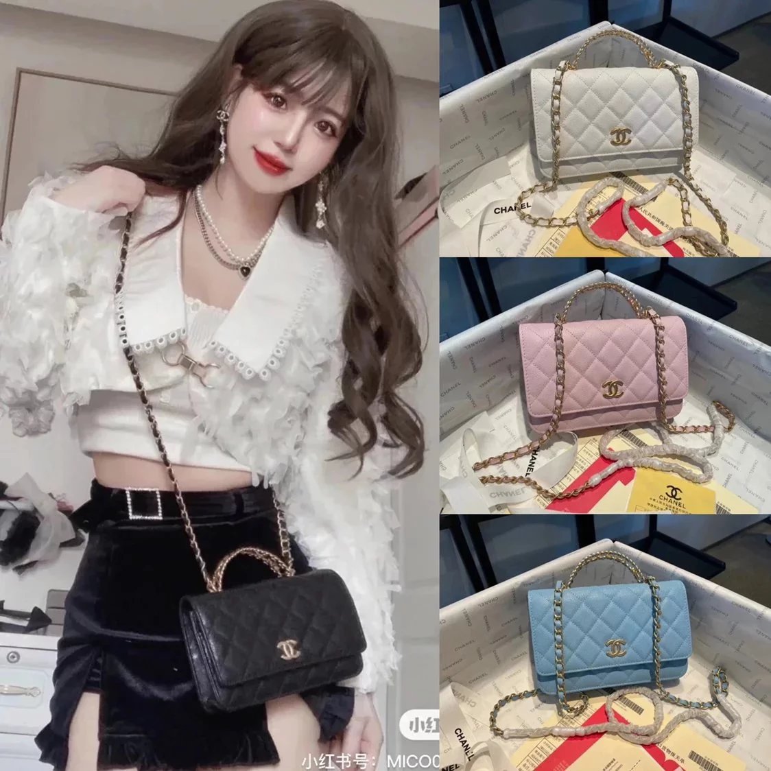 Chanel Women's Bag Top version Upgraded Latest Chip l2022p New Stewardess Bag Hollow Handle Cowhide Handle Letters Stewardess Bag New Wrist Strap cclogo58Package Women's Bag Crossbody Bag Flap Bag woc Fortune Bag