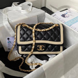 Chanel Women's Bag Top version 【**Original Leather】123B New CF Flap Bag Panda Color Retro Chain Bag Mobile Phone Bag Black and White Color Matching Crossbody Shoulder Portable Multiple Back Methods as4289as4288