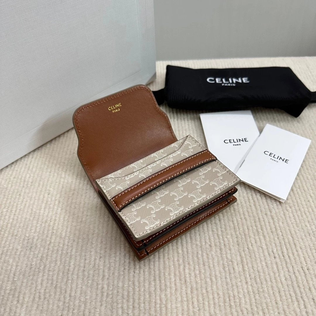 Celine Wallet Top version 【Super Original】New Retro Patterns Card Holder Wallet Short Wallet Card Holder Lady's Wallet Arc De Triomphe Wallet Card Holder
