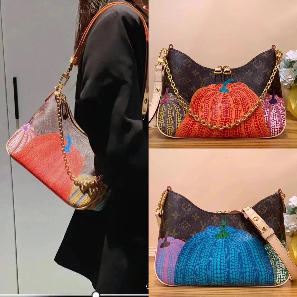 Louis Vuitton LV Women's Bag Top version 【23New Premium Version Original Factory】M46470Presbyopic Pumpkin Silk Screen Croissant Grass MIUSOU Cooperation Odeon Small Size Handbag Underarm Bag Chain Bag One-Shoulder Crossboby Bag Pumpkin Bag
