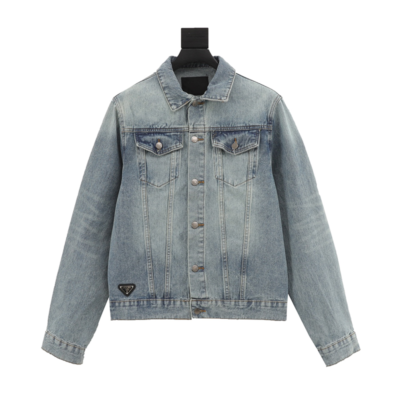 PRADA Jackets  Triangle Mark Washed Denim Jacket Same Style for Men and Women