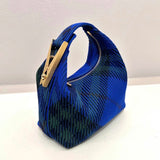 Burberry Women's Bag Top version Level Surrogate Shopping2024Summer New Clip Bag Italian Knitted Classic Plaid Self-Weight Light Imported Clothespin Style Hardware Hanging Buckle Engraved logo Women's Fashion Trendy Bags Lunch Box Bag Underarm Bag
