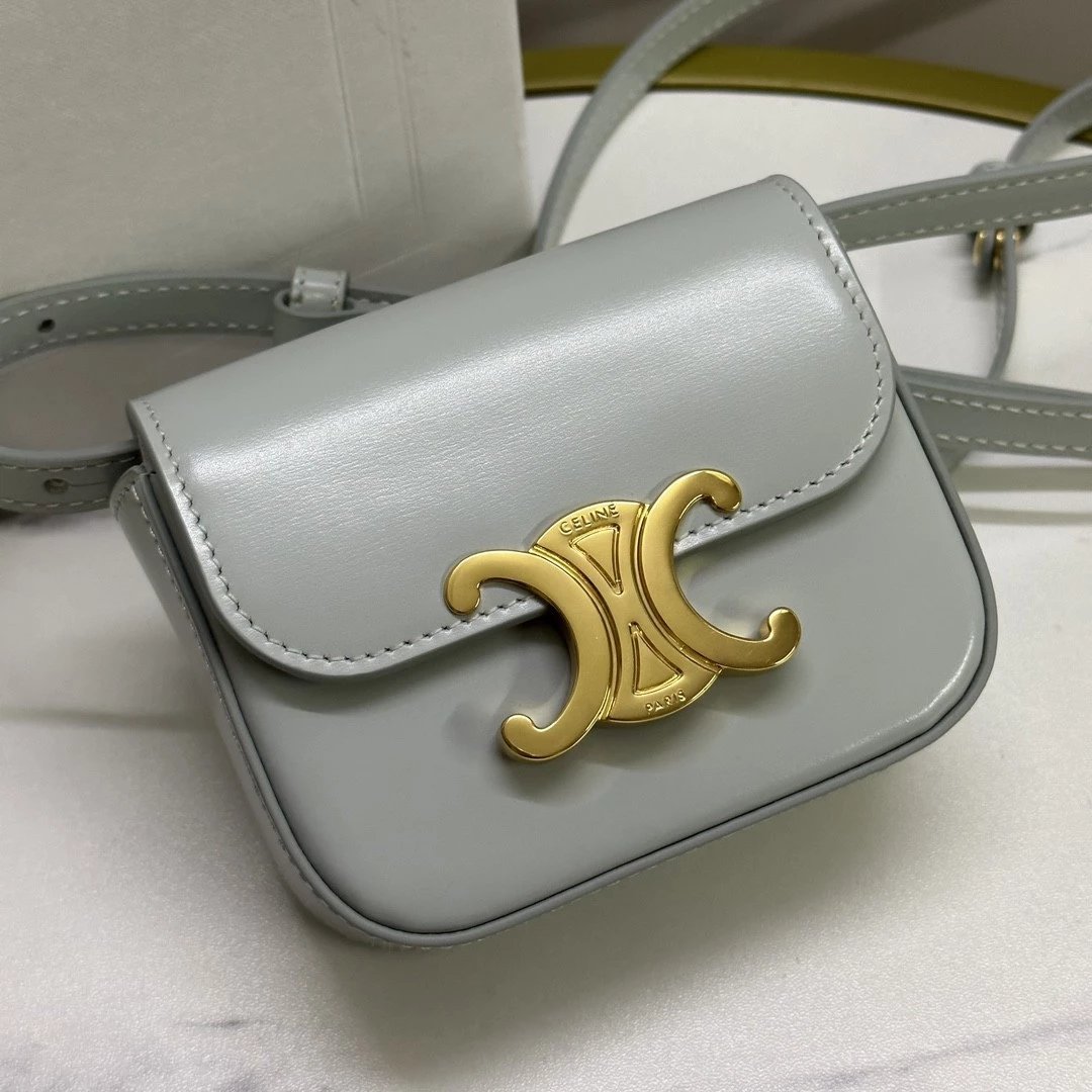 Celine women's bag Top version 【Kowloon Leather Original Leather】2022Spring New Super mini Triomphe Small Waste Bag11cmTriomphe Arc De Triomphe mini Earphone Bag Small Waste Bag2023New Color Cherry Blossom Pink New Women's Bag Shoulder Bag Messenger Bag S