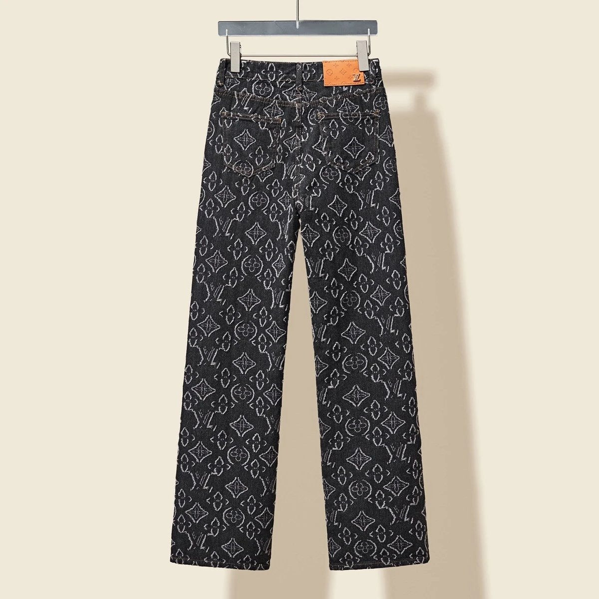 Louis Vuitton LV Jeans Taillight Series Mid-Ancient Flower Jacquard Jeans Women's Straight Long Pants Versatile Casual