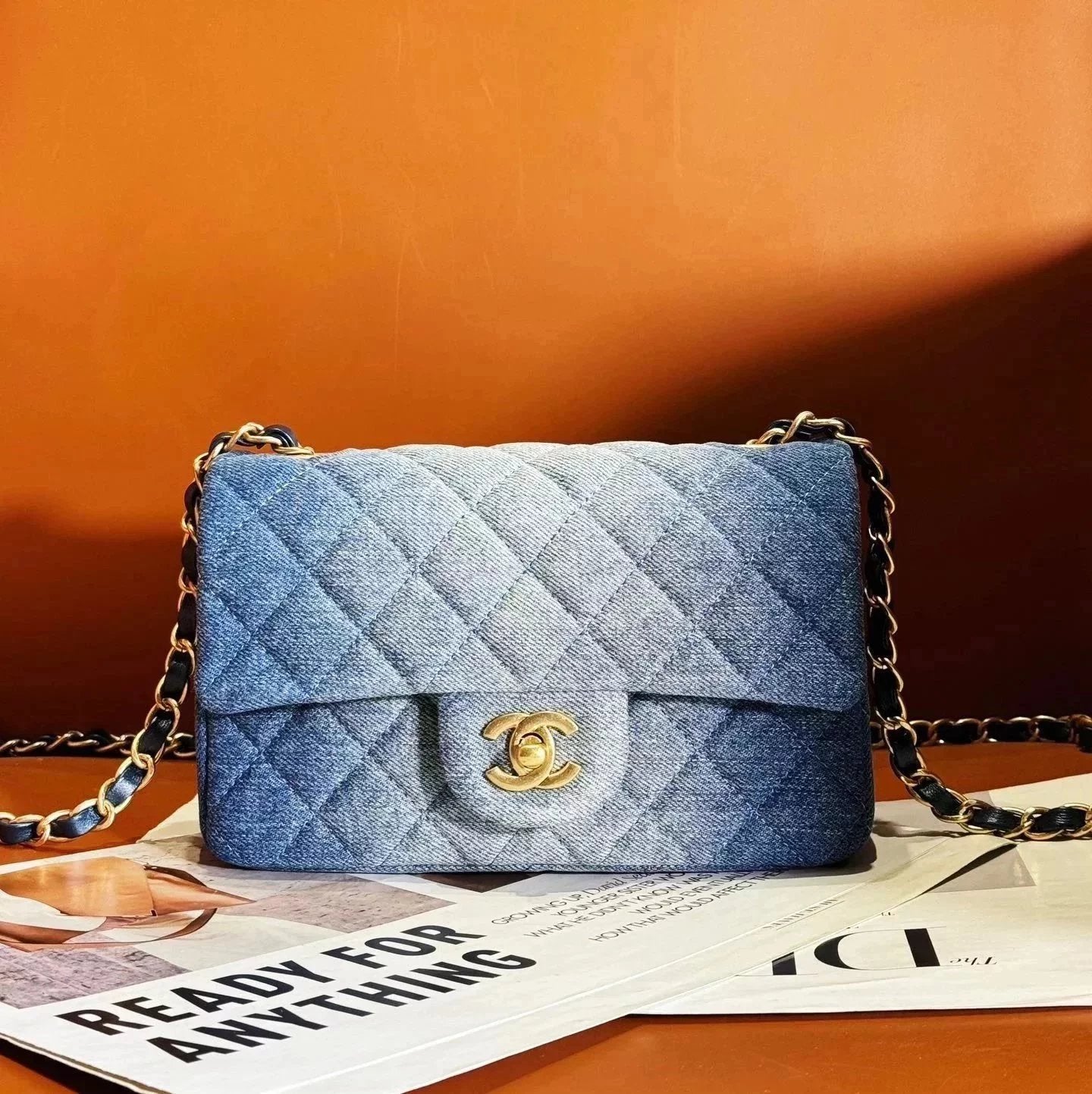 Chanel Women's Bag Top version 【Original Leather Quality】Bag24S Spring and Summer CF Gradient Denim Denim Bag CF Large mini Jean bag CF Denim Flap Bag Chain Bag Shoulder Messenger Bag for Women