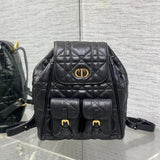 Dior Travel Bag Top version 【Surrogate Shopping Grade Original Leather Matching Leather】Synchronous Packaging24Autumn and Winter New Caro Backpack Rattan Plaid Women's Schoolbag Frog Backpack Women's Handbag Backpack mini Schoolbag Backpack Women's Bag