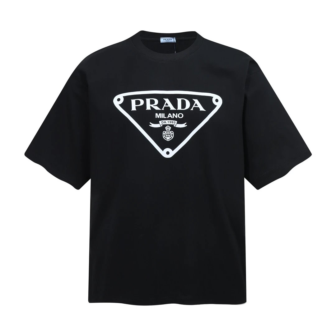 PRADA T-shirt Chest Triangle Mark logo Printed round Neck Short Sleeve25ss New Pure Cotton Unisex Style T T-shirt OS Loose Fit Base Shirt Short Sleeve Top T-Shirt
