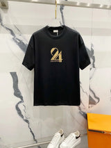 YSL T-shirt Gold Stamped Numbers24Letter Number LOGO Printed round Neck Short Sleeve25ss New Pure Cotton Unisex Style T T-shirt OS Loose Fit Base Shirt Short Sleeve T-Shirt Top