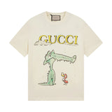 Gucci T-shirt Crocodile print on the chest logo round Neck Short Sleeve25ss New Pure Cotton Unisex Style T Casual T-Shirt Base Layer Shirt OS Loose Fit Half Sleeve Top Plus Size