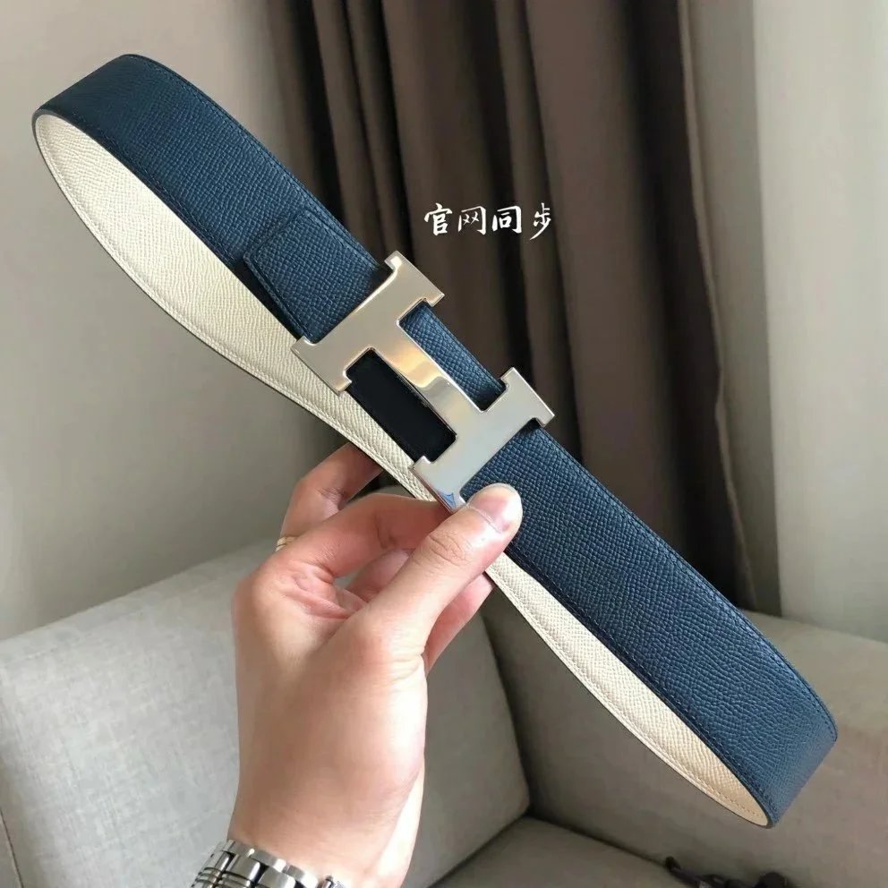 Hermes Belt Top version 【High Quality in Stock】New First Layer Cowhide Belt Men's and Women's H Buckle Business Casual Double-Sided Available Belt
