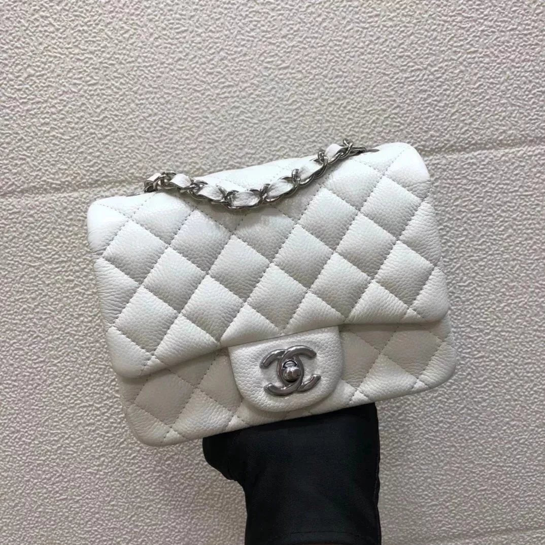 Chanel Women's Bag Top version Original Leather Surrogate Shopping Version New Bag Ch@ne1CF Fat Fang1115mini17cm Caviar Ball Grain Cowhide CF Sheepskin Mini Small Sized Flap Bag Shoulder Crossbody Chain Bag Lambskin Original Leather