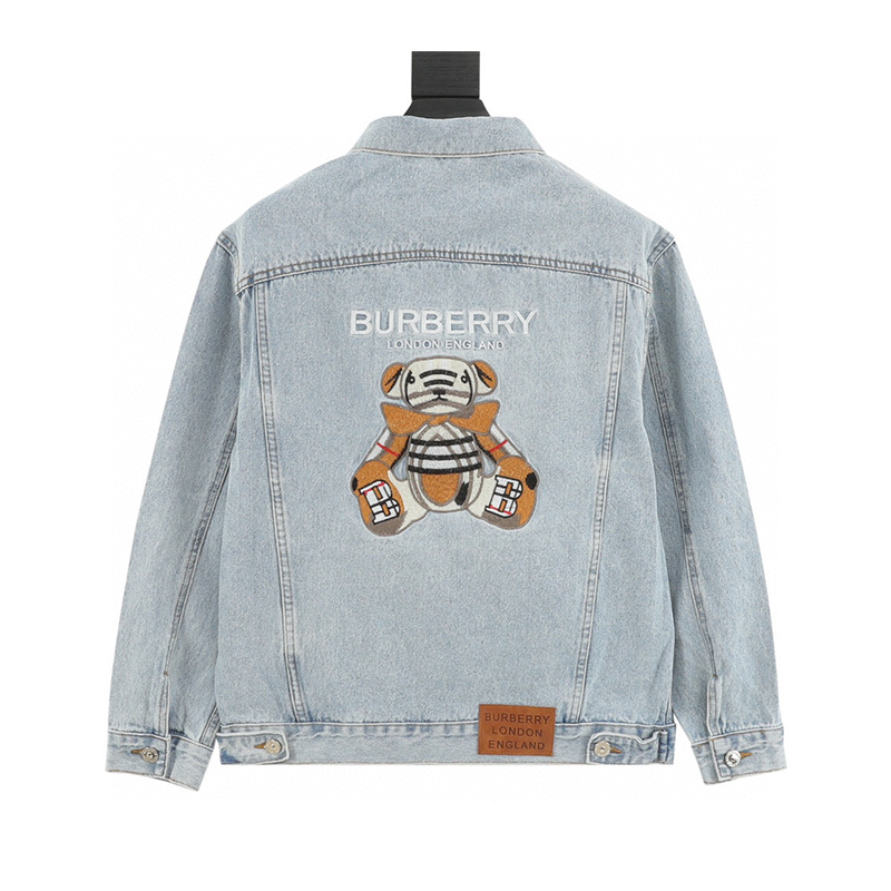 Burberry Jackets Classic Embroidered Bear LOGO Denim Coat for Men and Women