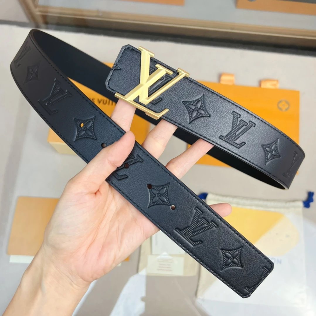 Louis Vuitton LV Belt Belt Classic Black for Men Flower Button Double-Sided Cowhide Casual Belt Buckle Business Genuine Leather Pants Belt Women