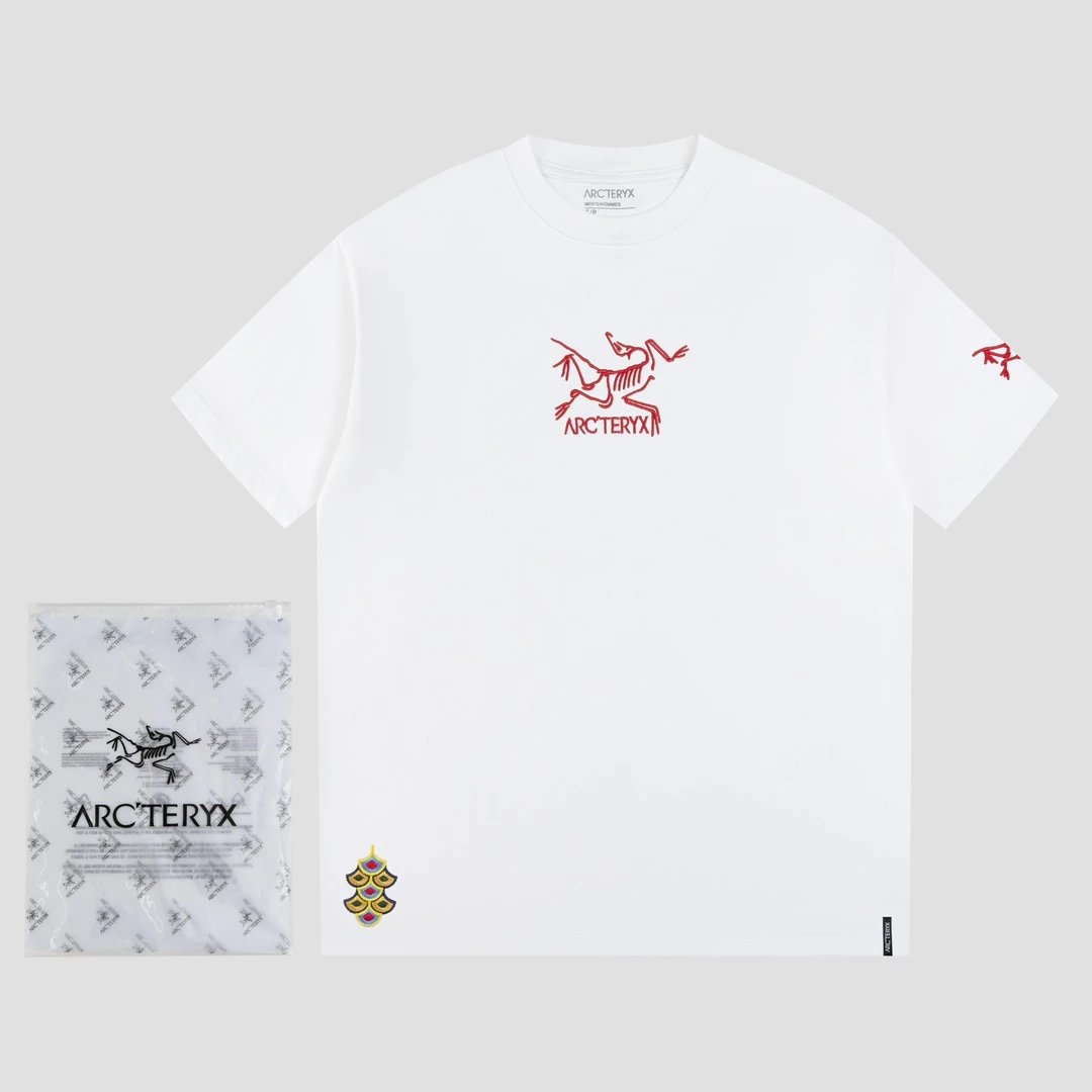 Arc'teryx T-shirt Chest Bird Letter Embroidery logo round Neck Short Sleeve25ss New Pure Cotton Unisex Style T Casual T-Shirt Base Layer Shirt OS Loose Fit Half Sleeve Top Plus Size