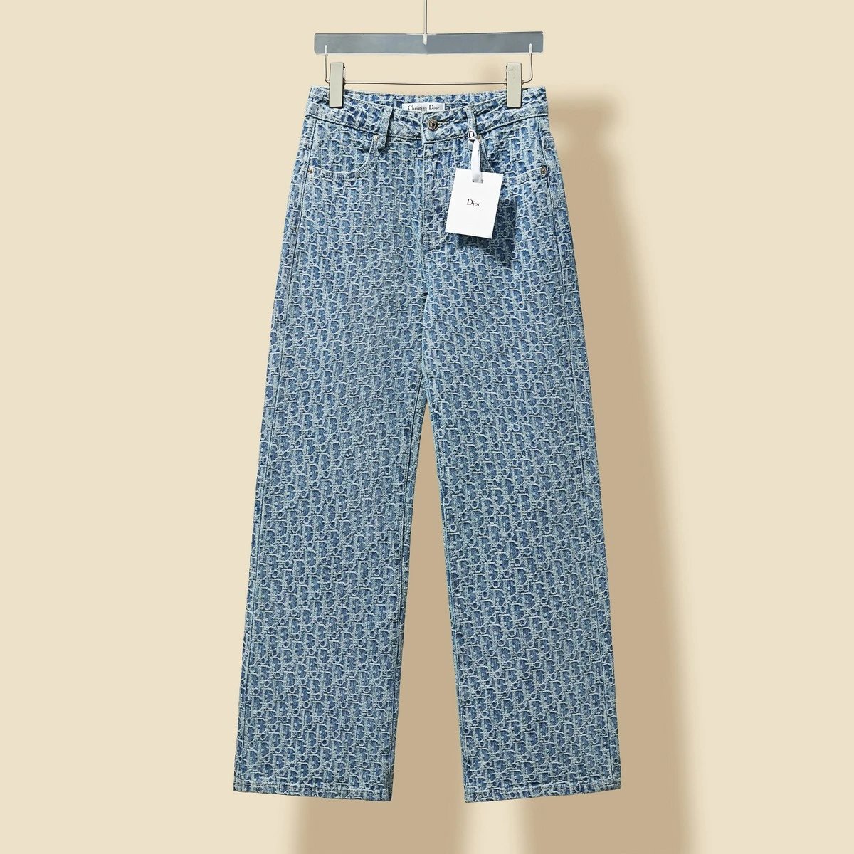 Dior Jeans Letter Logo Jacquard Denim Pants Enzyme Washed Women's Versatile Casual