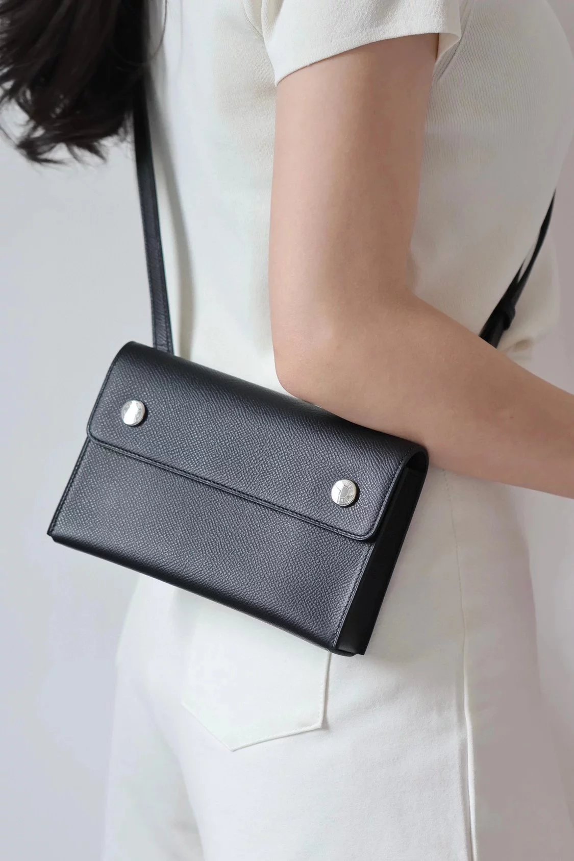 Hermes men's bag Top version Original Leather Handmade Beeswax Thread Sewing napwalletCK89Black Silver Epsom Calfskin French Artisans Handmade