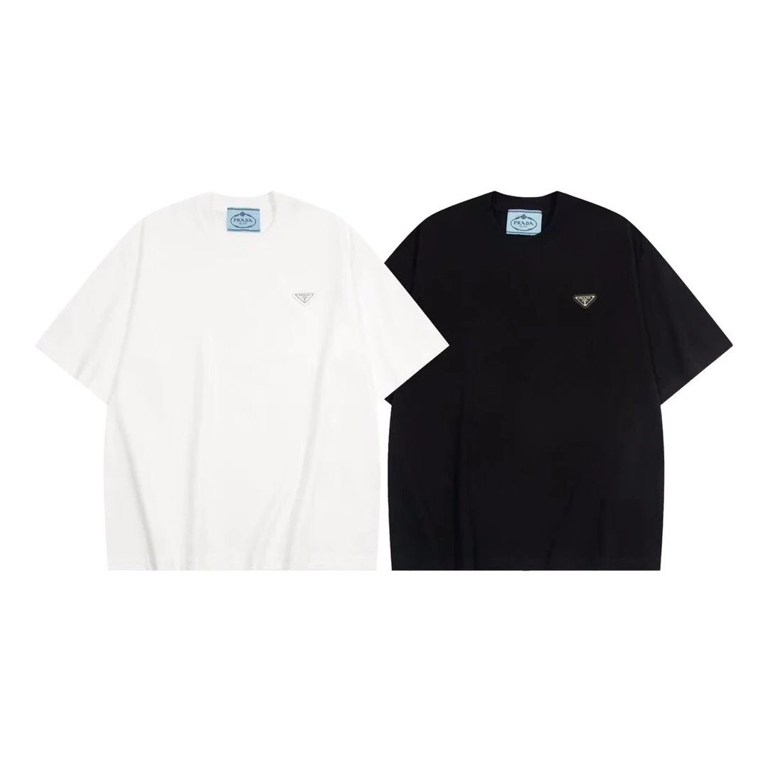 PRADA T-shirt Classic Triangle Badge Logo on the Chest logo round Neck Short Sleeve25ss New pure cotton T Unisex T-Shirt OS Loose Fit Base Shirt Top Half Sleeve T-Shirt