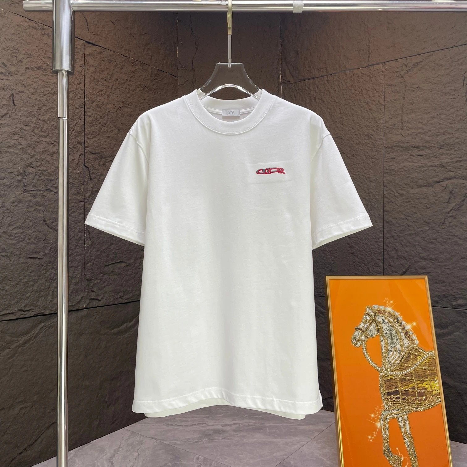 Dior T-shirt Chest Letter Embroidery logo round Neck Short Sleeve25ss New Pure Cotton Unisex Style T T-shirt OS Loose Fit Base Shirt Top Half Sleeve T-Shirt