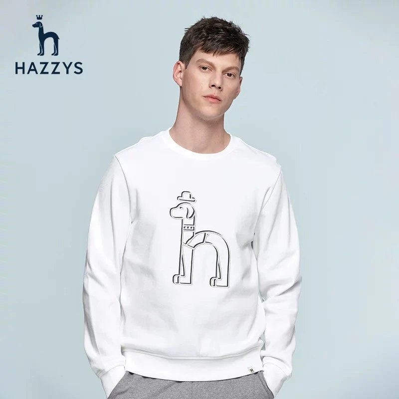 Hazzys Hoodie Top Version Men's round Neck T T Shirt Korean Style oversize Loose Sweater Men's Fashion