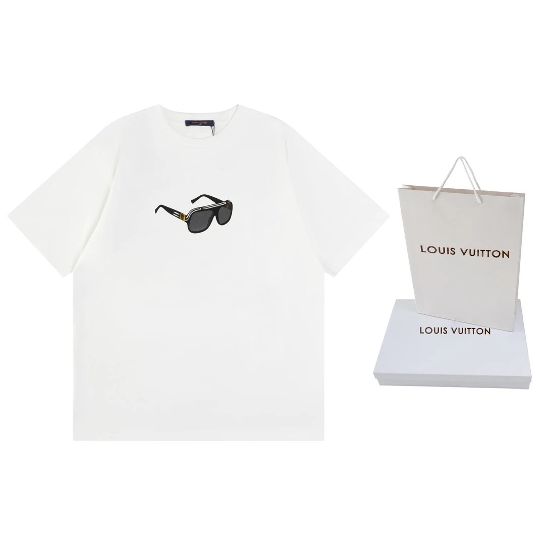 Louis Vuitton LV T-shirt Front Chest Glasses Print logo round Neck Short Sleeve25ss New Pure Cotton Unisex Style T Casual T-Shirt Base Layer Shirt OS Loose Fit Half Sleeve Top Plus Size