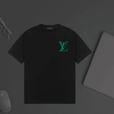 Louis Vuitton LV T-shirt Green Letter Print on the Chest logo round Neck Short Sleeve25ss New Pure Cotton Unisex Style T T-shirt OS Loose Fit Base Shirt Half Sleeve T-Shirt Top Half Sleeve
