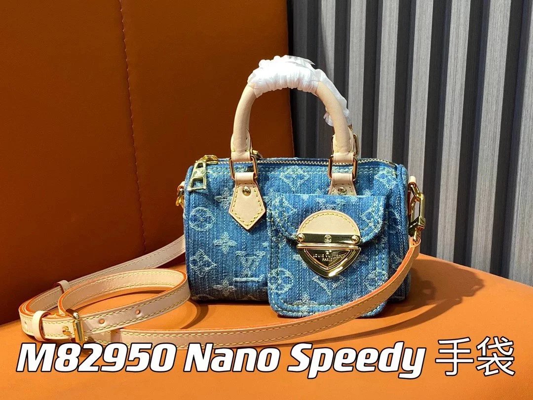 Louis Vuitton LV Women's Bag Top version 【Original Factory】2024Spring and Summer New Blue Color Denim Denim NanoSpedy Pillow Bag Shoulder Messenger Bag Handbag for Women M82950