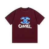 Chanel T-shirt Colorful Graffiti Letter Direct Print Logo round Neck Short Sleeve25ss New Pure Cotton Unisex Style T T-shirt OS Loose Fit Base Shirt Top Half Sleeve T-Shirt